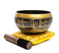 Himalayan Bazaar - Set con campana tibetana, facile da suonare, realizzato a mano, per meditazione tramite il suono, 10 cm, per la guarigione dei 7 chakra