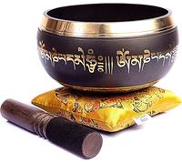 Himalayan Bazaar - Set con campana tibetana, facile da suonare, realizzato a mano, per meditazione tramite il suono, 10 cm, per la guarigione dei 7 chakra