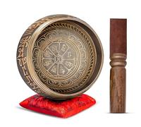 Himalayan Bazaar - Set di campane tibetane autentiche, realizzate a mano in Nepal, suono e meditazione, decorazione spirituale per yoga, spazi benessere e relax (marrone e rosso)
