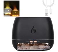 Himalayan Salt Lamp Diffuser,2-in-1 Salt Rock Fireplace Humidifier with Flame Effect,Colorful LED Night Light with 7 Colors,USB Salt Diffuser for Bedrooms Office & Home Relaxation (Black)