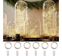 himaly 6 Pezzi Stringa Luci LED a Batterie, 2M 20 LED, Fili di Luci di Fata Decorative, IP64 Impermeabile, Bianca Calda, Decorazione Effetto Lucciola per Natale, Matrimonio, Compleanno, Capodanno