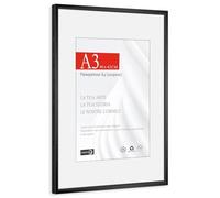 HIMEETIME® 1x Cornice Foto A3 29,7x42cm Alluminio Spazzolato Nero,Passepartout 21x30cm,Cornice 30x42cm Grande per Foto Disegni,Diplomi e Poster,Solo per Espositore a Parete