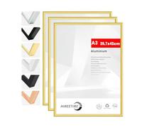 HIMEETIME® 3x Cornice A3 30x42 cm | Metallo dorato e alluminio | Per documenti 29,7x42 cm, grande collage, quadri e foto
