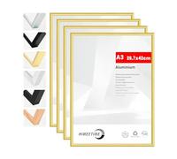 HIMEETIME® 4x Cornice A3 30x42 cm | Metallo dorato e alluminio | Per documenti 29,7x42 cm, grande collage, quadri e foto