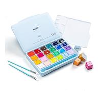 HIMI Set di colori a guazzo con 3 pennelli, 24 colori, 30 g, design a tazza di gelatina, vernice atossica per tela e carta, forniture artistiche per professionisti (custodia blu ghiaccio)