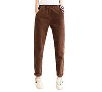 Himifashion Pantaloni casual da donna Autunno Inverno in velluto a coste Pantaloni caldi con elastico in vita, Marrone, M