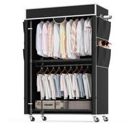 Himimi Appendiabiti a 3 Ripiani con Copertura Appendiabiti Robusto su Ruote con Altezza Regolabile, Stabile Struttura in Metallo con 2 Barra per Vestiti e 4 Tasche Laterali, 90 * 45 * 205cm, Nero