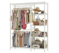 Himimi Appendiabiti Aperto con 5 Ripiani Appendiabiti Robusto con 2 Barre Appendiabiti Regolabili, Stabile Stand Appendiabiti con Ganci per Camera da Letto, Corridoio, Soggiorno, 114*44*195 cm, Bianco