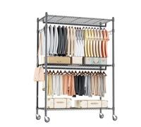 Himimi Doppio Appendiabiti con Ripiani Regolabili in Altezza, Appendiabiti Robusto con 2 Ganci, Appendiabiti con Ruote, 90 * 42 * 205cm, Nero