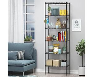 Himimi Scaffale a Filo Metallico a 6 Ripiani, ripiano autoportante, Ripiani portaoggetti, portaoggetti in Metallo Resistente per Garage, Cucina, Soggiorno, Bagno, 21,26 L x 11,42 P x 62,99 A, Nero