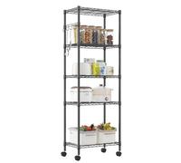 Himimi Scaffale con ruote, in metallo su ruote, regolabile in altezza, con 5 ripiani, per cucina, bagno, dispensa, 35 x 59 x 183 cm, colore nero