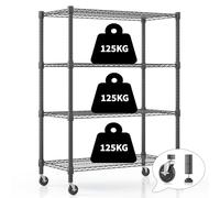Himimi Scaffale in Filo a 4 Livelli con Ruote e Piedini di Livellamento, Altezza Regolabile, Scaffale di Stoccaggio in Metallo per Cucina, Bagno, Camera da Letto,Capacità di 500 kg, 90*45*183 cm, Nero