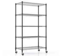 Himimi Scaffale in Filo a 5 Livelli con Ruote e Piedini di Livellamento, Scaffale di Stoccaggio in Metallo Regolabile in Altezza, Unità di Scaffalature per Lavanderia, Bagno, Cucina,90*45*208 cm,Nero