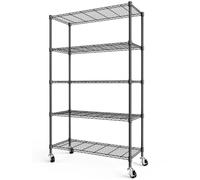 Himimi Scaffale Metallico con Ruote 5 Ripiani, Altezza Regolabile, Scaffalatura Robusta per Carichi Pesanti, Scaffale a Griglia per Cucina, Cantina, Ufficio & Bagno,116×45×187 cm Nero