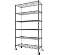 Himimi Scaffale Metallico con Ruote 6 Ripiani, Altezza Regolabile, Scaffalatura Robusta per Carichi Pesanti, Scaffale a Griglia per Cucina, Cantina, Ufficio & Bagno,116×45×213 cm Nero