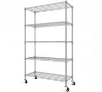 Himimi Scaffale Metallico Cromato con Ruote 5 Ripiani, Altezza Regolabile, Scaffale Pesante in Filo d'Acciaio Cromato, Scaffale a Griglia per Cucina, Cantina, Ufficio & Bagno 116×45×187 cm Argento
