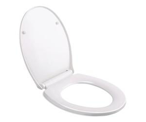 HIMIMI - Sedile WC ovale con funzione di sgancio rapido, abbassamento automatico e cerniera in acciaio inox, antibatterica, forma a O, in polipropilene (440 x 375 x 54 mm)