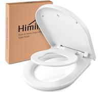 Himimi Sedile WC per famiglia con abbassamento automatico, funzione Quick Release per un facile montaggio e pulizia, sedile WC a forma di D con seggiolino per bambini, portata fino a 170 kg, coperchio
