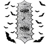 Himissy Tovaglia Halloween, Tovaglia Ragnatela Halloween, Set Runner da Tavola Halloween con 16 Pipistrelli, Halloween Tovaglie, Tovaglia da Brividi per Decorazioni Tavola Feste