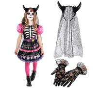 Himissy Velo della Morte Cerchietto di Halloween, Velo Halloween, Rose Cerchietto Include Guanti in Pizzo, Giorno dei Morti Fascia per Carnevale, Cosplay