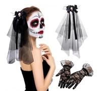 Himissy Velo della Morte Cerchietto di Halloween, Velo Halloween, Rose Cerchietto Include Guanti in Pizzo, Giorno dei Morti Fascia per Carnevale, Cosplay
