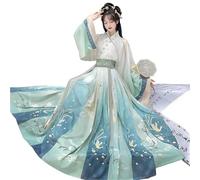 HIMKSRE Abiti tradizionali cinesi in stile orientale vintage Hanfu da donna con ricami floreali e abiti da fata, abiti tradizionali antichi da principessa per tutti i giorni.(S)