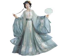 HIMKSRE Costume tradizionale cinese da donna, con ricamo della dinastia Song, abito Hanfu, antica tradizione cinese(Grayish Blue,S)