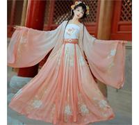 HIMKSRE Costume Tradizionale Cinese da Donna, con Ricamo della dinastia Song, Abito Hanfu, Antica Tradizione Cinese(Orange Pink,S)