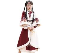 HIMKSRE Miglioramento autunnale e invernale Hanfu, abbigliamento tibetano, abito rosso in stile cinese for le minoranze etniche(L)