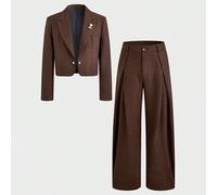 HIMLAND Set da 2 pezzi di abito da uomo, blazer monopetto con revers a tacche e pantaloni, marrone, stile business casual formale estivo, vestibilità sartoriale, per sposo e invitato a matrimonio L,M,