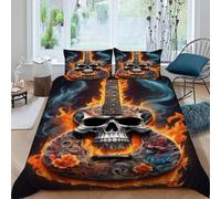 HIMLIKE teschio Guitar Set Di Biancheria Da Letto Per 3 Pezzi Con Stampa 3D Music Themes Copripiumino Con 2 Federe Con Federe in Microfibra Ultra Morbida King(220x240cm)
