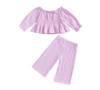 Himllauen 2 Pezzi Abiti Autunno per Bambina Manica Lunga Increspata Top con Stampa Sportiva in Tinta Unita + Pantaloni Svasati Vestiti Neonata (Viola, 2-3T)