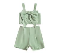 Himllauen 2 Pezzi Completi per Bambine Ragazza Set di Vestiti Estivi Scollo Quadrato Senza Maniche Carini Canotta Top con Fiocco + Casual Pantaloncini per Neonata (Verde, 6 Years)