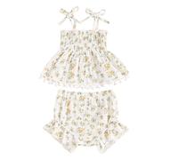 Himllauen 2 pezzi Completo per neonata abito senza maniche Canottiera e Pantaloncini body neonata estivi Con stampa fiori alla moda carini per 0-18 Mesi (Bianco, 12-18 Months)