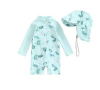 Himllauen 2 Pezzi Completo per Ragazzi Bambini Estate Costume da Bagno Set Albero/Squalo Stampa Manica Lunga Protezione UV UPF 50+ Tuta + Cappellino per Neonati (Verde A, 6-12 Months)