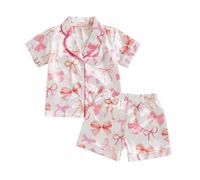 Himllauen 2 Pezzi Completo Pigiama per Neonato Neonata Pigiama Estivo Set Ragazzi Stampa Manica Corta Tops + Bambini Elastica in Vita Pantaloncini alla Moda Carini (Rosa, 18-24 Months)