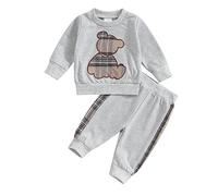 Himllauen Abbigliamento Bambini Orsetti Felpa Manica Lunga+ Pantaloni Vestiti Bimbo Set Due Pezzi Completo Neonati (Grigio, 9-12 mesi)