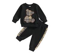 Himllauen Abbigliamento Bambini Orsetti Felpa Manica Lunga+ Pantaloni Vestiti Bimbo Set Due Pezzi Completo Neonati (Nero, 12-18 mesi)