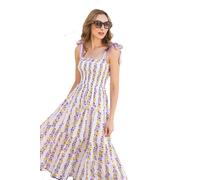 Himllauen Abito Donna Estivo Senza Maniche Boho Estate Vestito Tie Up Elegante Stampa Fiori Casual Lungo Vestito per Partito Streetwear (Viola, S)