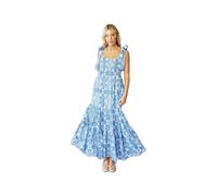 Himllauen Abito Donna Estivo Senza Maniche Boho Estate Vestito Tie Up Elegante Stampa Fiori Casual Lungo Vestito per Partito Streetwear (Blu, L)