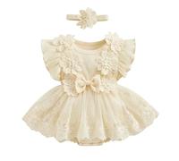 Himllauen Completo da 2 Pezzi per Bambina Abito con Pagliaccetto e Volant In Patchwork di Pizzo A Rete e Fascia per Capelli Abiti Neonata Estivi alla Moda Carini (Albicocca, 0-3 Months)