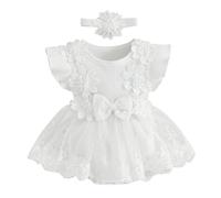 Himllauen Completo da 2 Pezzi per Bambina Abito con Pagliaccetto e Volant In Patchwork di Pizzo A Rete e Fascia per Capelli Abiti Neonata Estivi alla Moda Carini (Bianco, 3-6 Months)