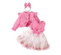 Himllauen Completo Set Abito per Neonata con Collo Rotondo in Rete con Stampa a Farfalle + Cappotto a Maniche Lunghe + Cerchietto Set di 3 Pezzi da Principessa (Multicolore, 9-12 Months)