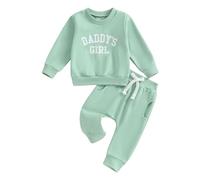 Himllauen Vestiti per Bambina Felpa Manica Lung Pantaloni Due Pezzi Completini Bimba Daddy's Girl Set di Tuta Carina per Bambine (A Verde chiaro, 18-24 mesi)
