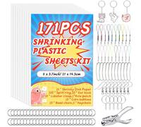 HIMOMO Kit da 171 Pezzi con Plastica Termoretraibile - Include 15 A5 Fogli di Shrink Plastic,perforatore, gancio per orecchie, spille e portachiavi per Bricolage e Creazioni Fai-da-Te