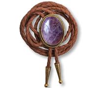 Himongoo Cravatta in pelle marrone con gemma naturale, per uomo e donna, stile occidentale, Ametista, M