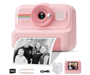 HiMont Macchina Fotografica Bambini Istantanea, Fotocamera Istantanea per Bambini HD/1080P con Scheda da 32 GB e 3 Rotoli di Carta da Stampa, Regalo per Bambino per Ragazze Ragazzi da 3-14