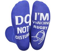 Himozoo Calzini divertenti con scritta in inglese "Do Not Disturb I'm Watching Rugby", per uomini e donne, regalo per gli amanti del rugby, in cotone, taglia 40-42, Blu, M-4XL