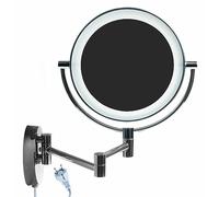 HIMRY Illuminato Specchio da Parete 10X Ingrandimento, 8,5 Pollici LED Cosmetico Specchio da Barba per Trucco, Braccio Regolabile, Pieghevole Muro Specchio da Bagno, Vero Metallo Cromato KXD3129-10x