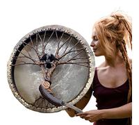 HINAA Tamburo sciamano con bacchetta, design decorativo albero della vita, tamburo sciamano progettato a mano con Beater, simbolo della musica spirituale siberiana, suono nitido e musicale